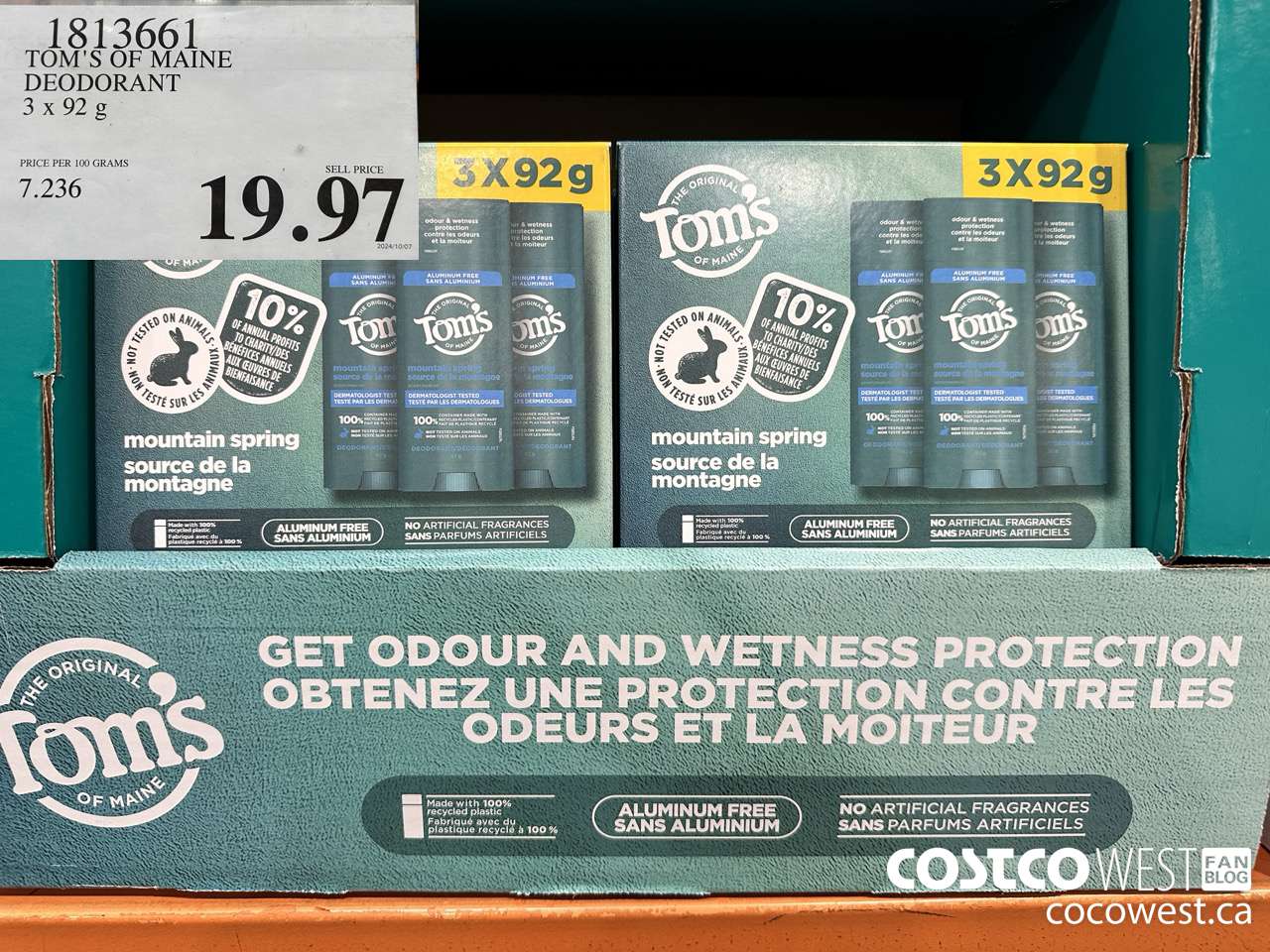 1813661 TOM'S OF MAINE DEODORANT 3 X 92G $19.97