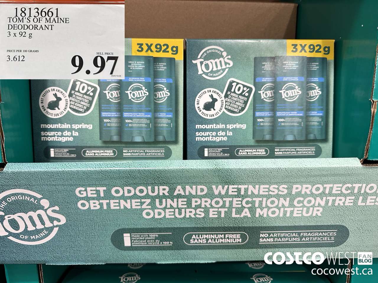 1813661 TOM'S OF MAINE DEODORANT 3 X 92G $9.97