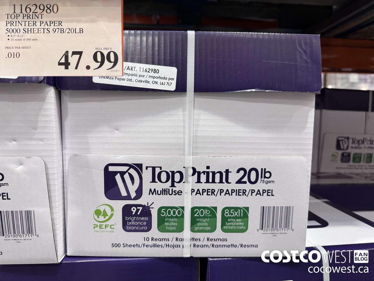 1162980 TOP PRINT PRINTER PAPER 5000 SHEETS 97B/20LB $47.99