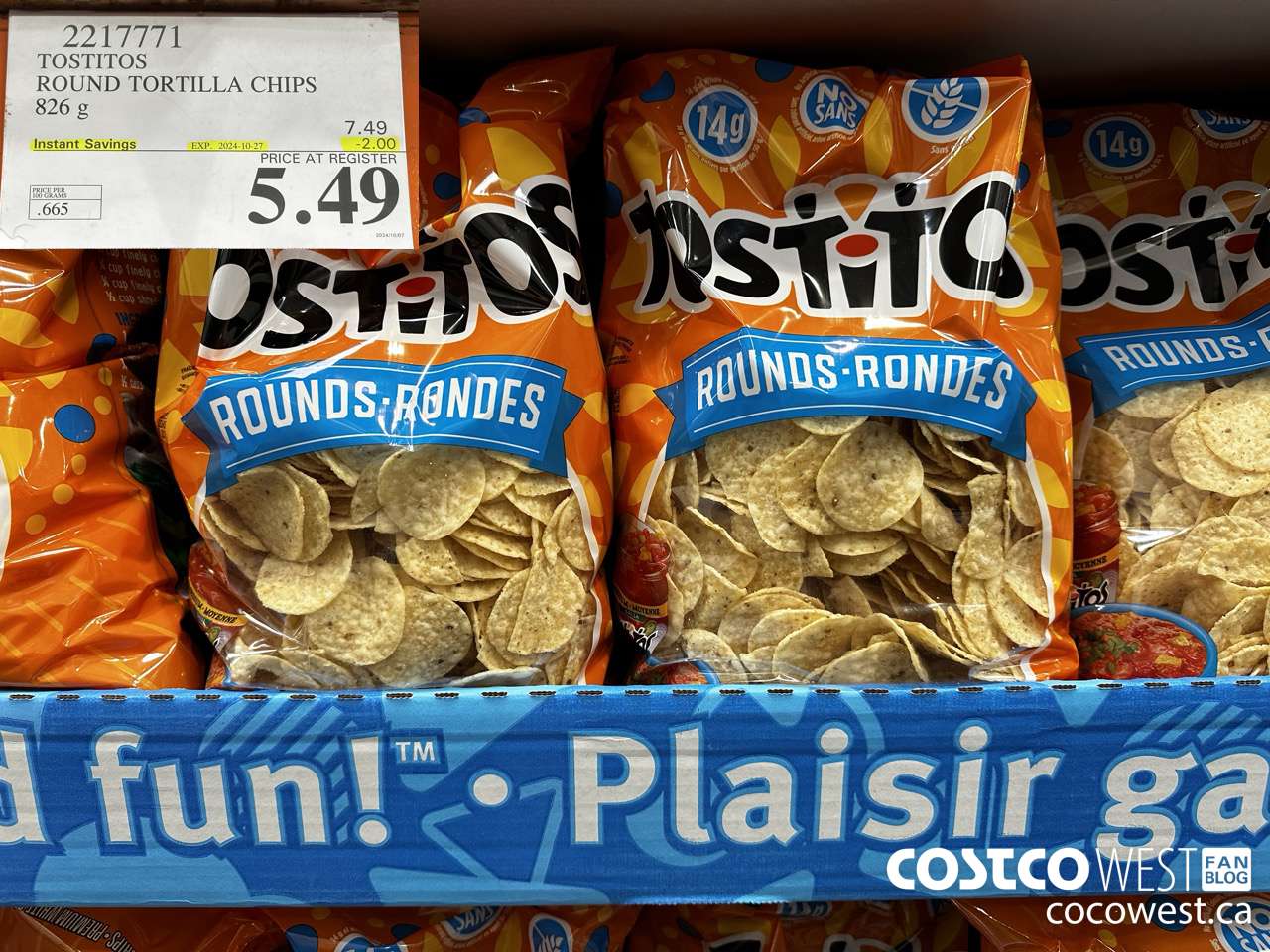 2217771 TOSTITOS ROUND TORTILLA CHIPS 826 G ($2.00 INSTANT SAVINGS EXPIRES ON 2024-10-27) $5.49