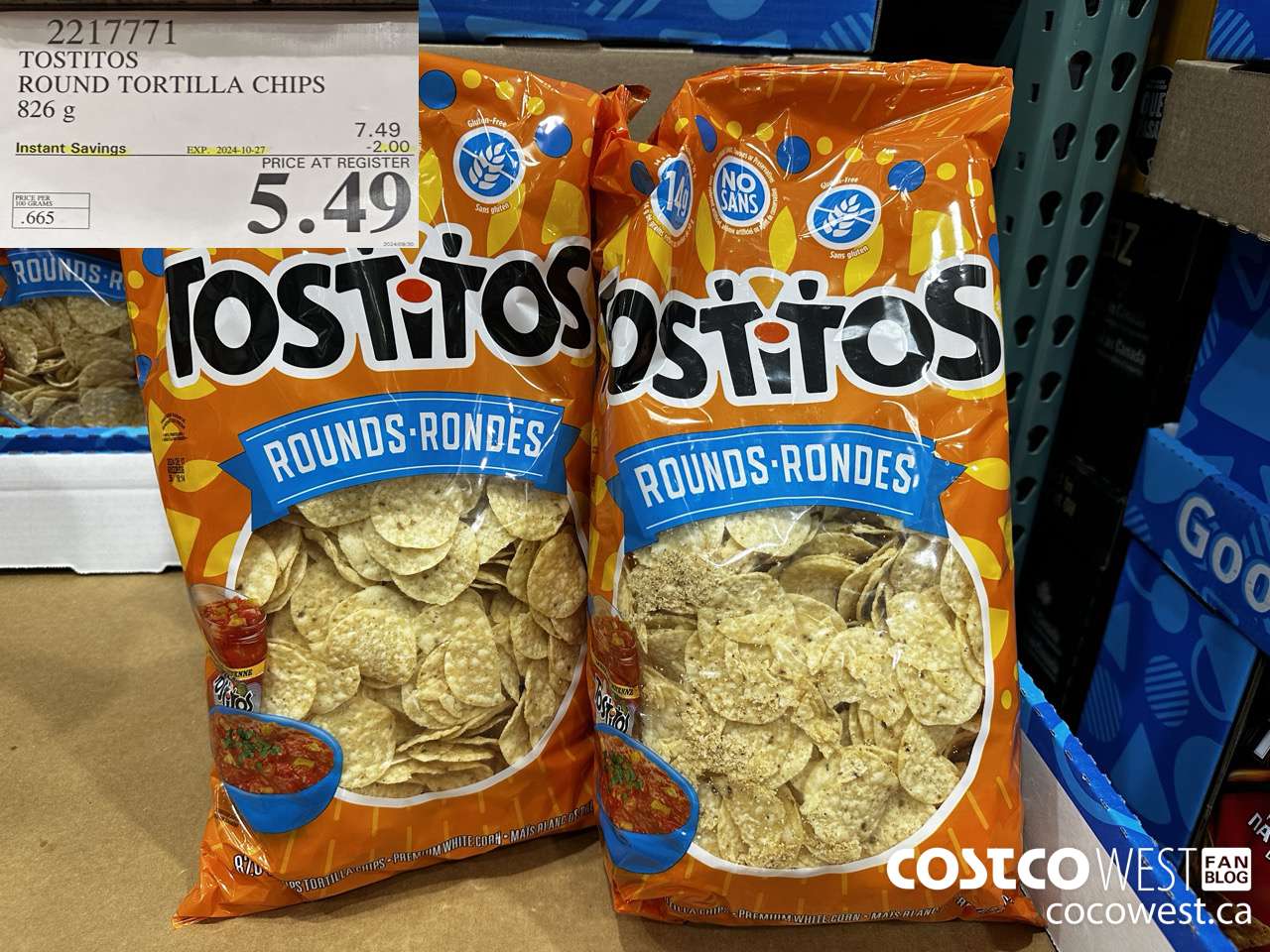 2217771 TOSTITOS ROUND TORTILLA CHIPS 826 G ($2.00 INSTANT SAVINGS EXPIRES ON 2024-10-27) $5.49