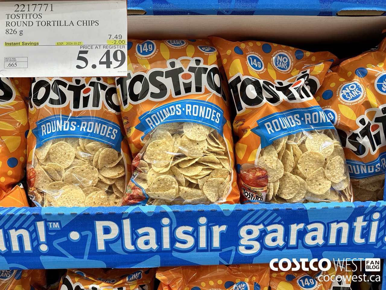 2217771 TOSTITOS ROUND TORTILLA CHIPS 826 G ($2.00 INSTANT SAVINGS EXPIRES ON 2024-10-27) $5.49