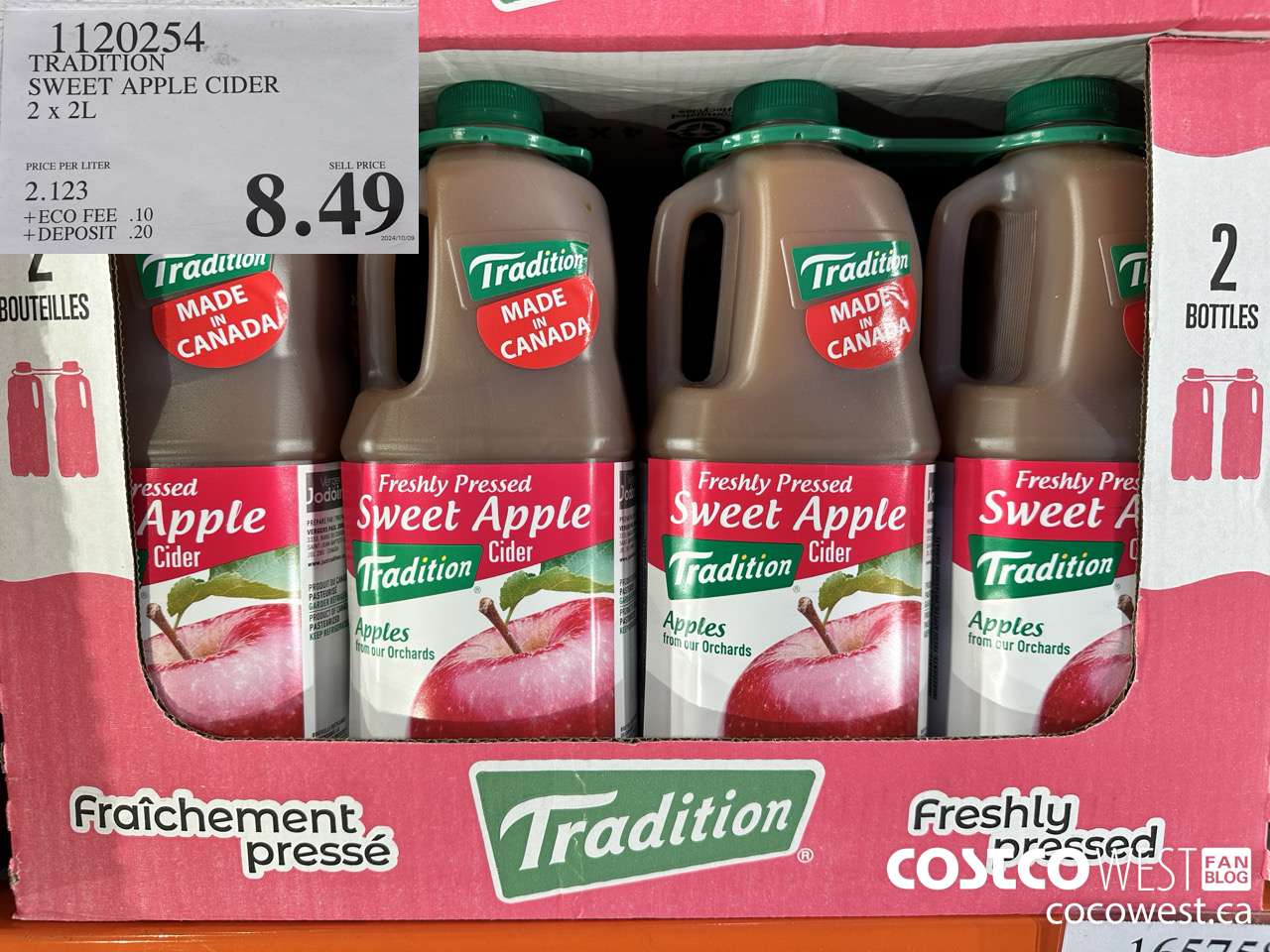 1120254 TRADITION SWEET APPLE CIDER 2 X 2L $8.49