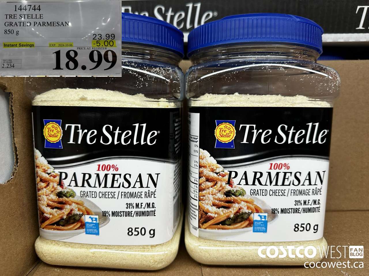 144744 TRE STELLE GRATED PARMESAN 850 g ($5.00 INSTANT SAVINGS EXPIRES ON 2024-10-06) $18.99