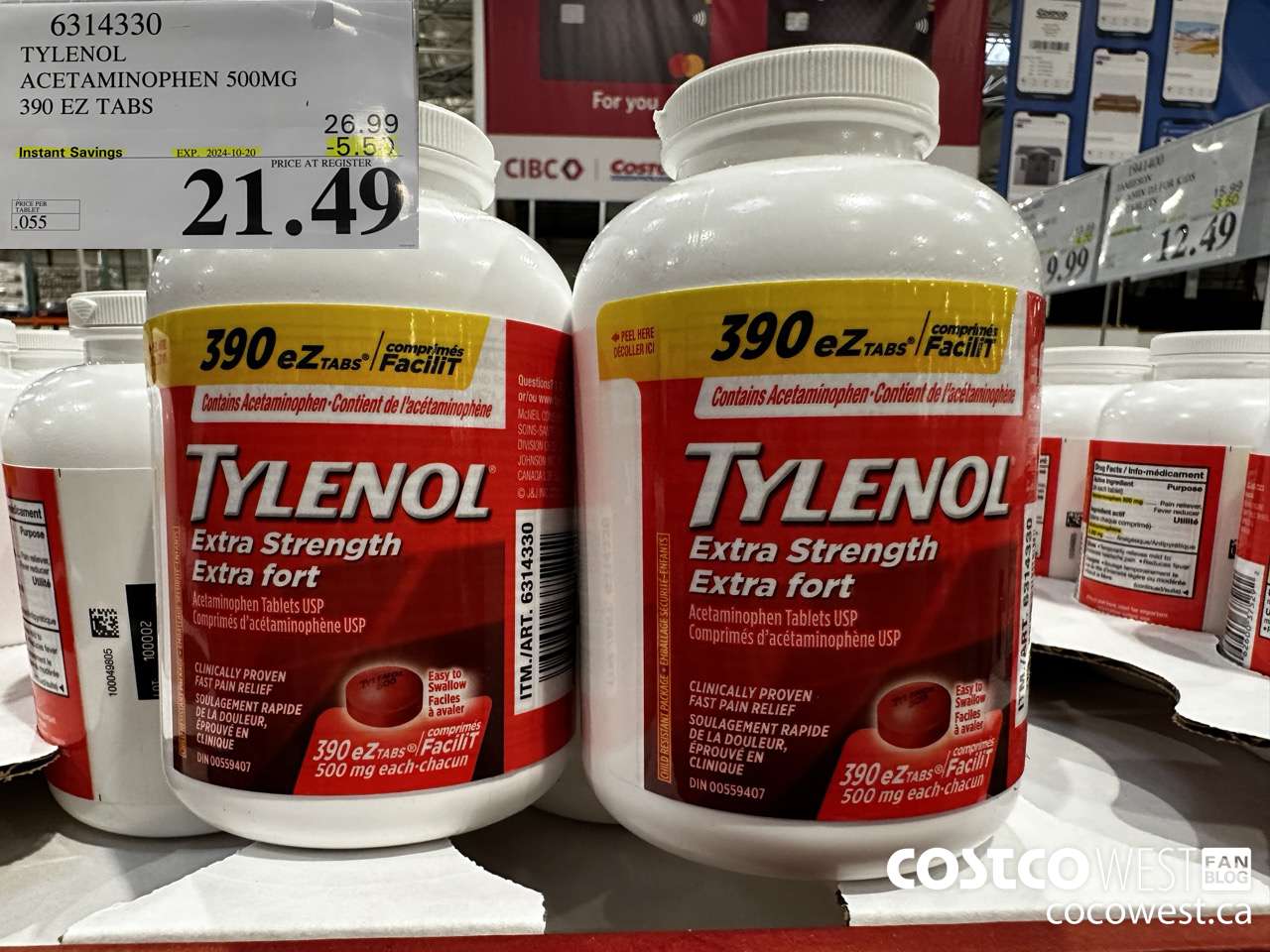 6314330 TYLENOL ACETAMINOPHEN 500MG 390 EZ TABS ($5.50 INSTANT SAVINGS EXPIRES ON 2024-10-20) $21.49