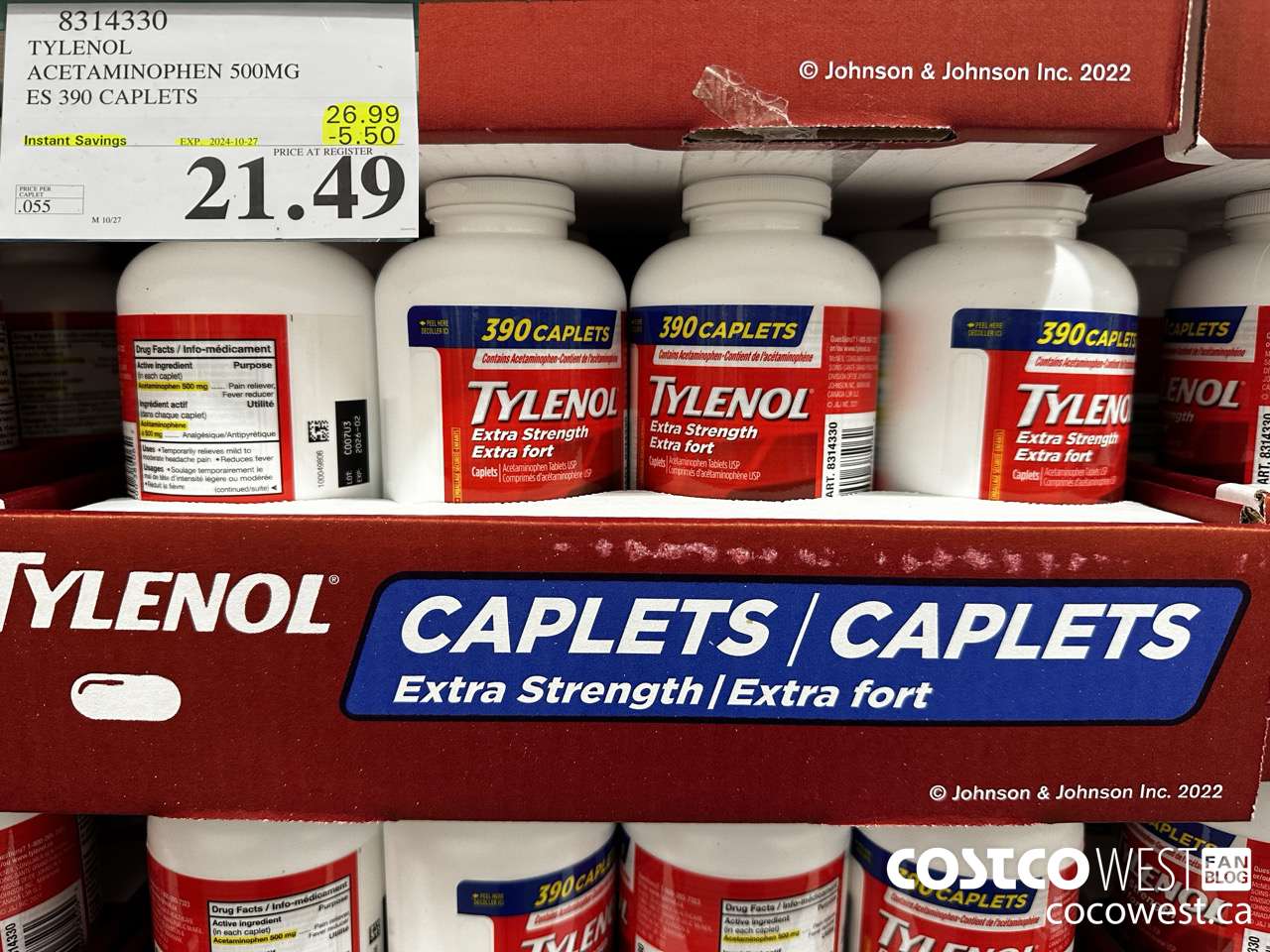 8314330 TYLENOL ACETAMINOPHEN 500MG ES 390 CAPLETS ($5.50 INSTANT SAVINGS EXPIRES ON 2024-10-27) $21.49