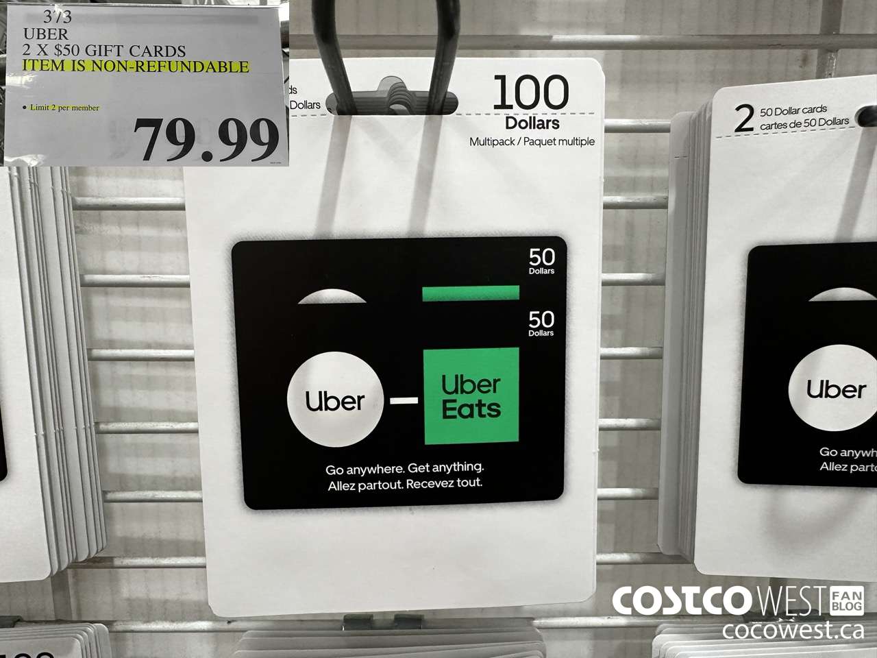373 UBER 2 X $50 GIFT CARDS ITEM IS NON-REFUNDABLE $79.99
