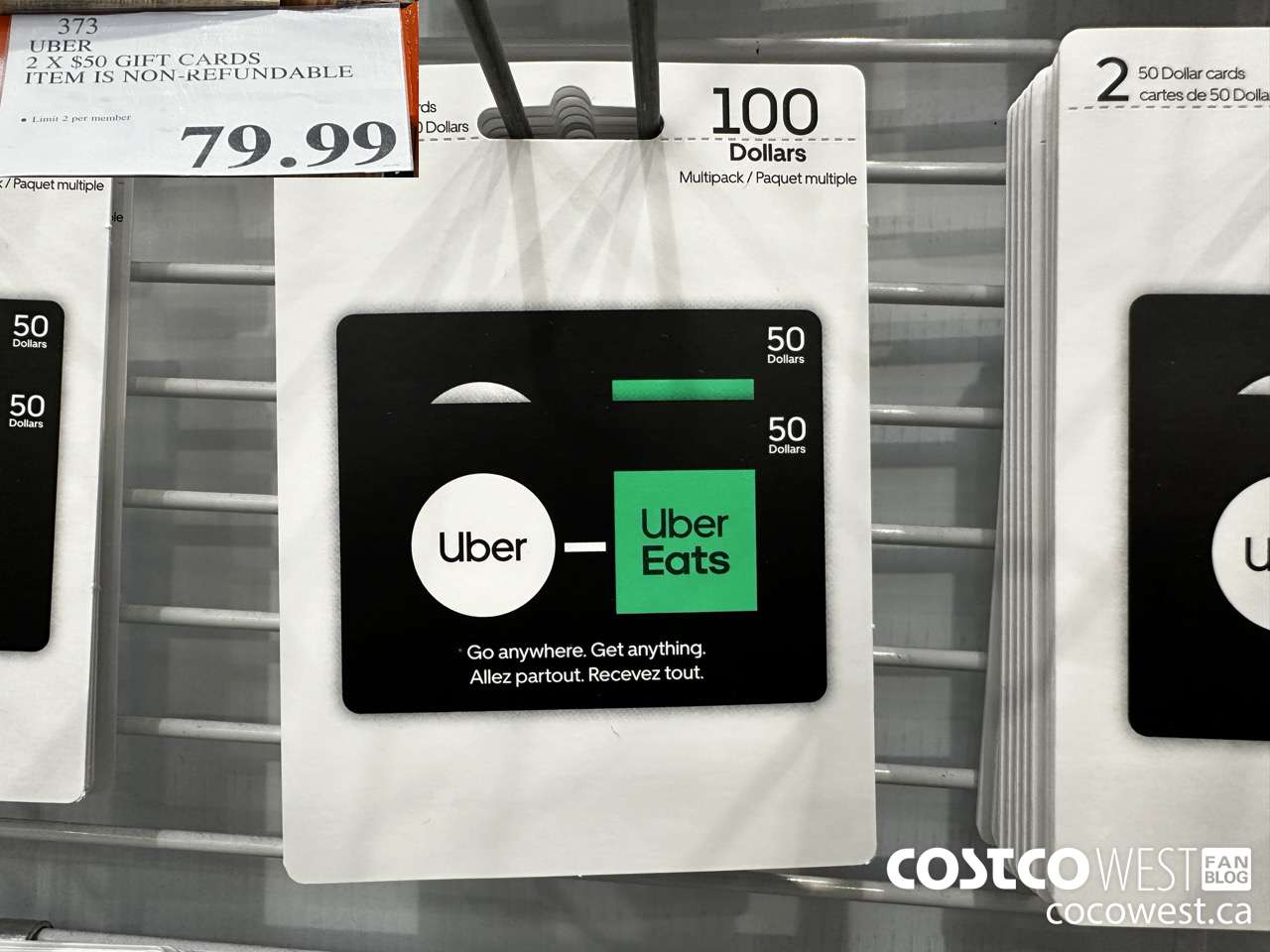 373 UBER 2 X $50 GIFT CARDS ITEM IS NON-REFUNDABLE $79.99