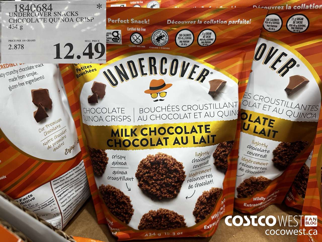 1840684 UNDERCOVER SNACKS CHOCOLATE QUINOA CRISP 434G $12.49