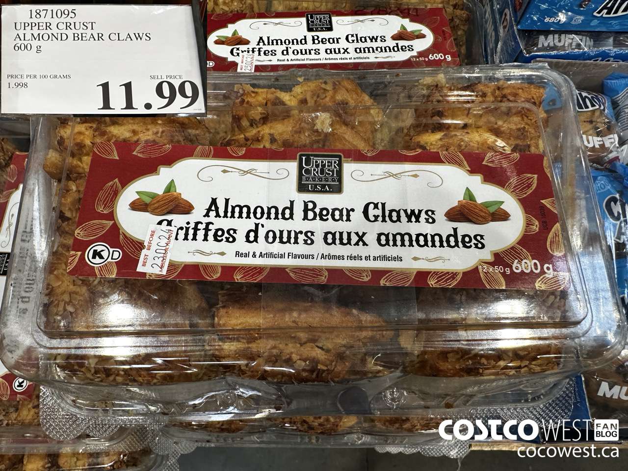 1871095 UPPER CRUST ALMOND BEAR CLAWS 600G $11.99