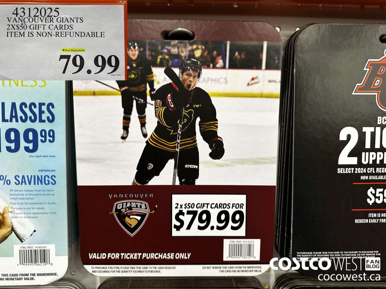 4312025 VANCOUVER GIANTS 2 X $50 GIFT CARDS ITEM IS NON-REFUNDABLE $79.99