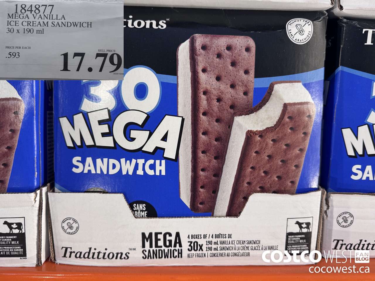 184877 VANILLA MEGA ICE CREAM SANDWICH 30 X 190 ML $17.79