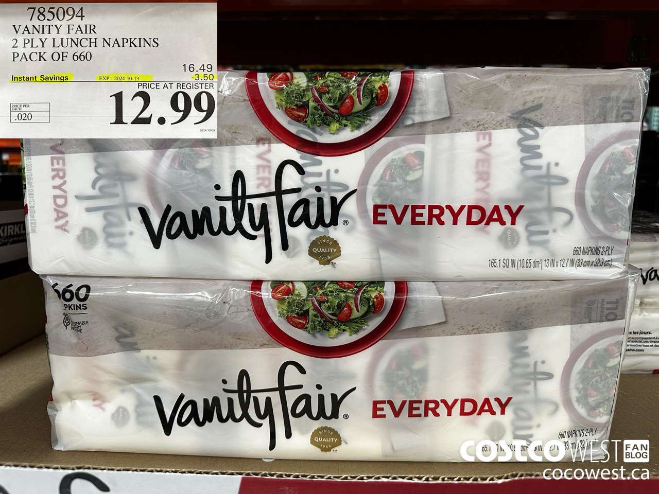785094 VANITY FAIR 2 PLY LUNCH NAPKIN PACK OF 660 ($3.50 INSTANT SAVINGS EXPIRES ON 2024-10-13) $12.99