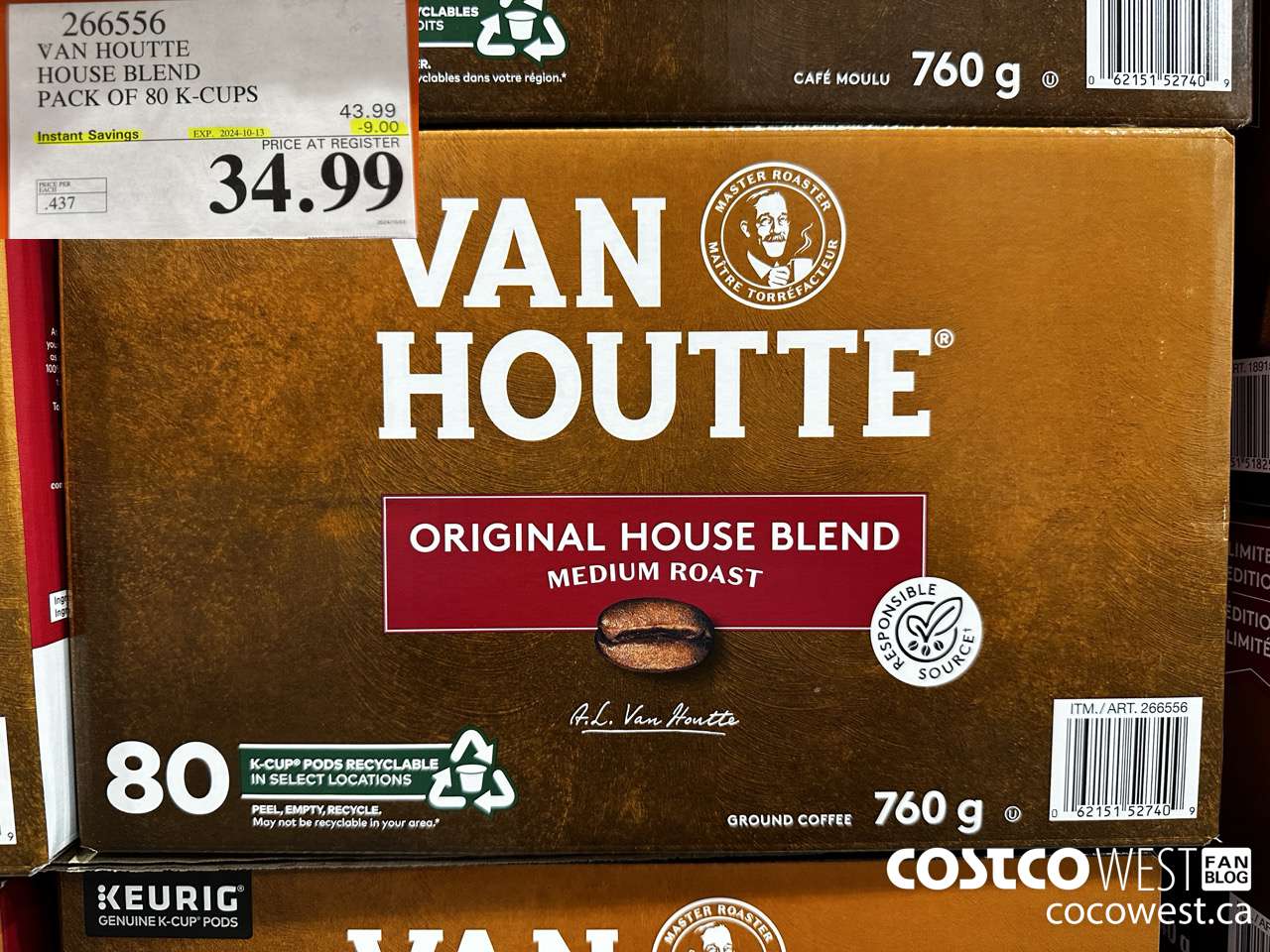 266556 VAN HOUTTE HOUSE BLEND K-CUPS 80 COUNT ($9.00 INSTANT SAVINGS EXPIRES ON 2024-10-13) $34.99