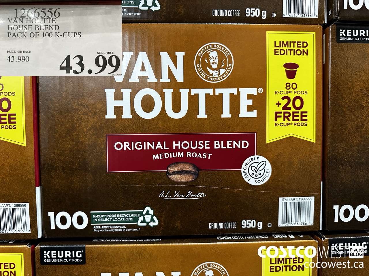 1266556 VAN HOUTTE HOUSE BLEND PACK OF 100 K-CUPS $43.99