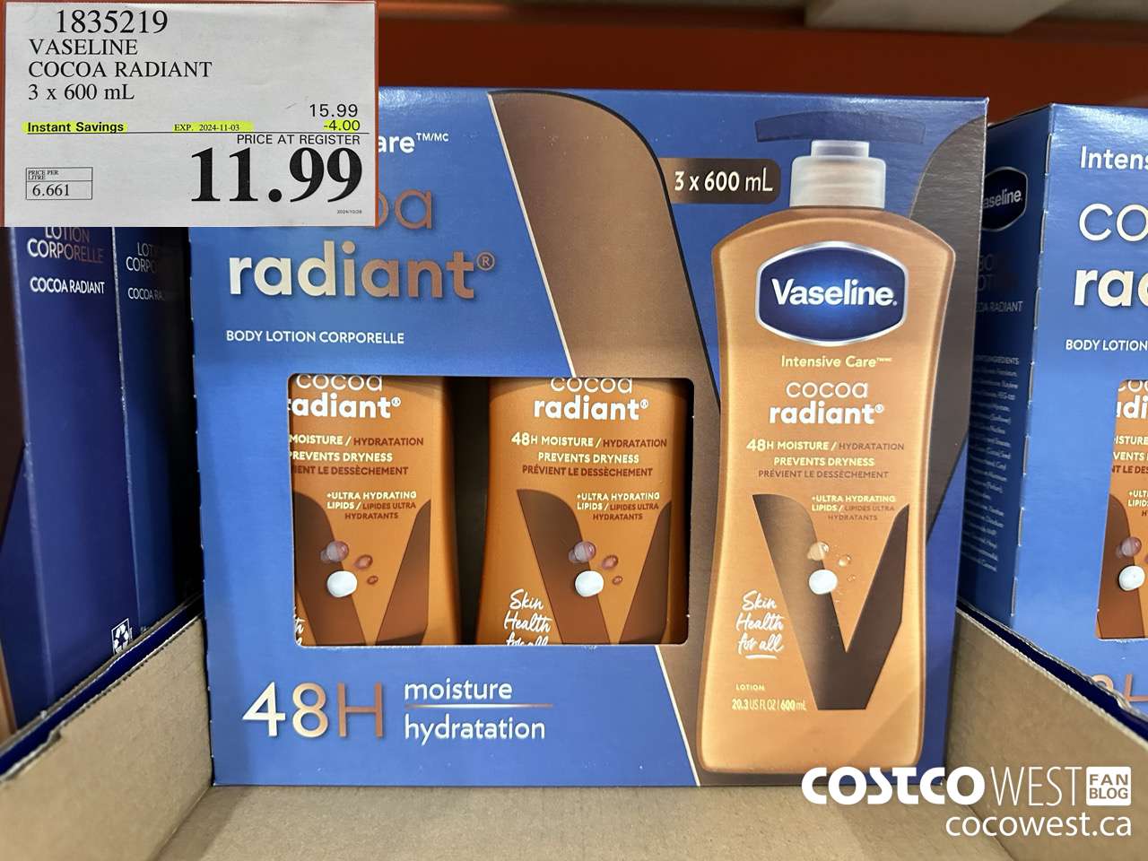 1835219 VASELINE COCOA RADIANT 3 X 600ML ($4.00 INSTANT SAVINGS EXPIRES ON 2024-11-03) $11.99