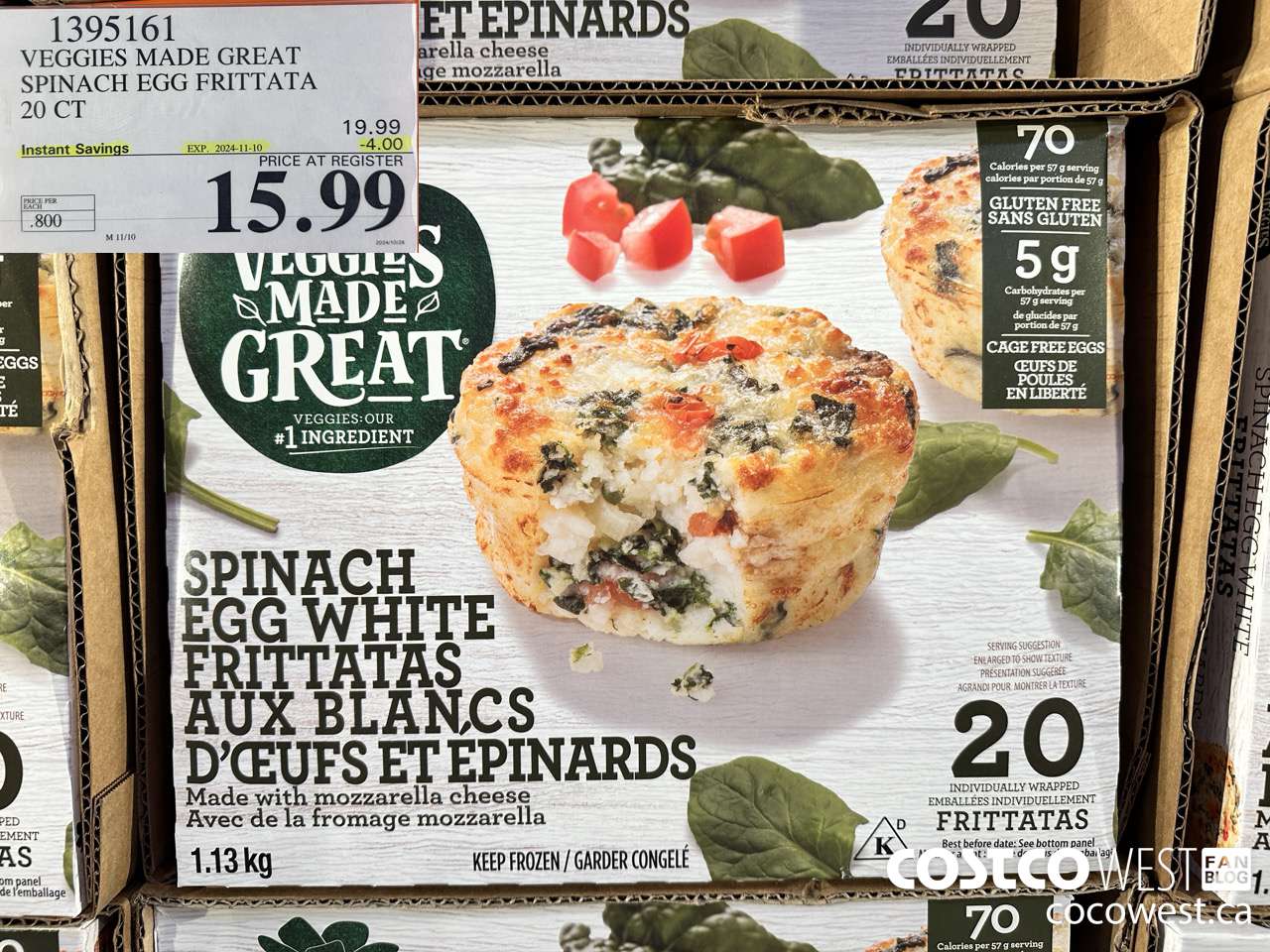 1395161 VEGGIES MADE GREAT SPINACH EGG FRITTATA 20 PK ($4.00 INSTANT SAVINGS EXPIRES ON 2024-11-10) $15.99