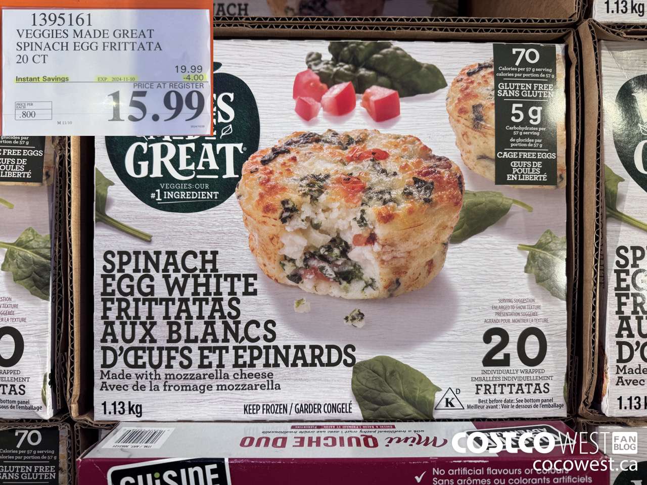 1395161 VEGGIES MADE GREAT SPINACH EGG FRITTATA 20 PK ($4.00 INSTANT SAVINGS EXPIRES ON 2024-11-10) $15.99
