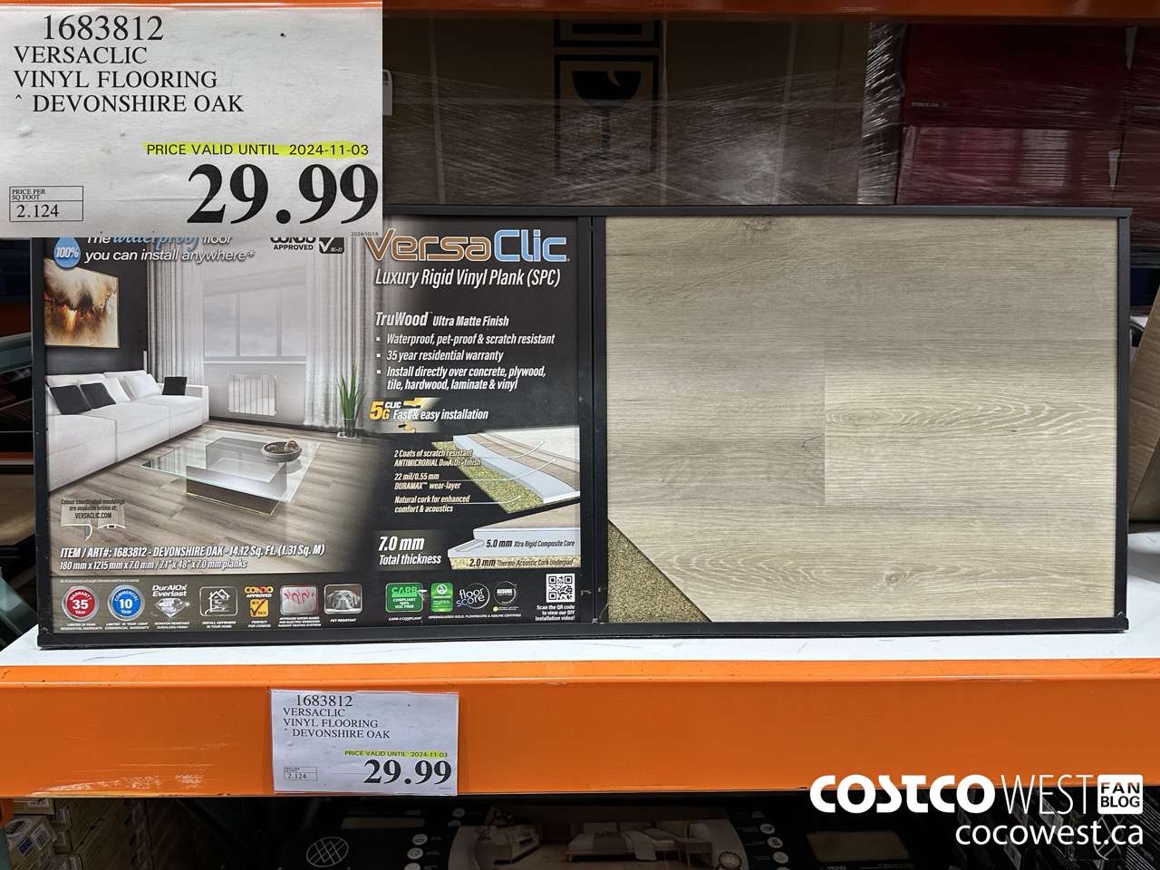 1683812 VERSACLIC VINYL FLOORING DEVONSHIRE OAK (EXPIRES ON 2024-11-03) $29.99