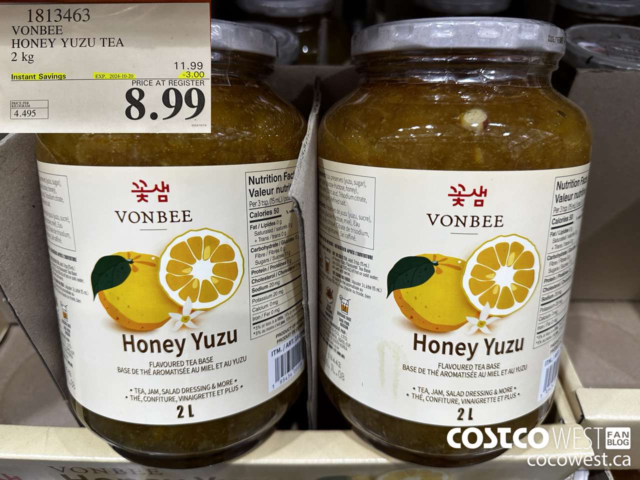 1813463 VONBEE HONEY YUZU TEA 2 KG ($3.00 INSTANT SAVINGS EXPIRES ON 2024-10-20) $8.99