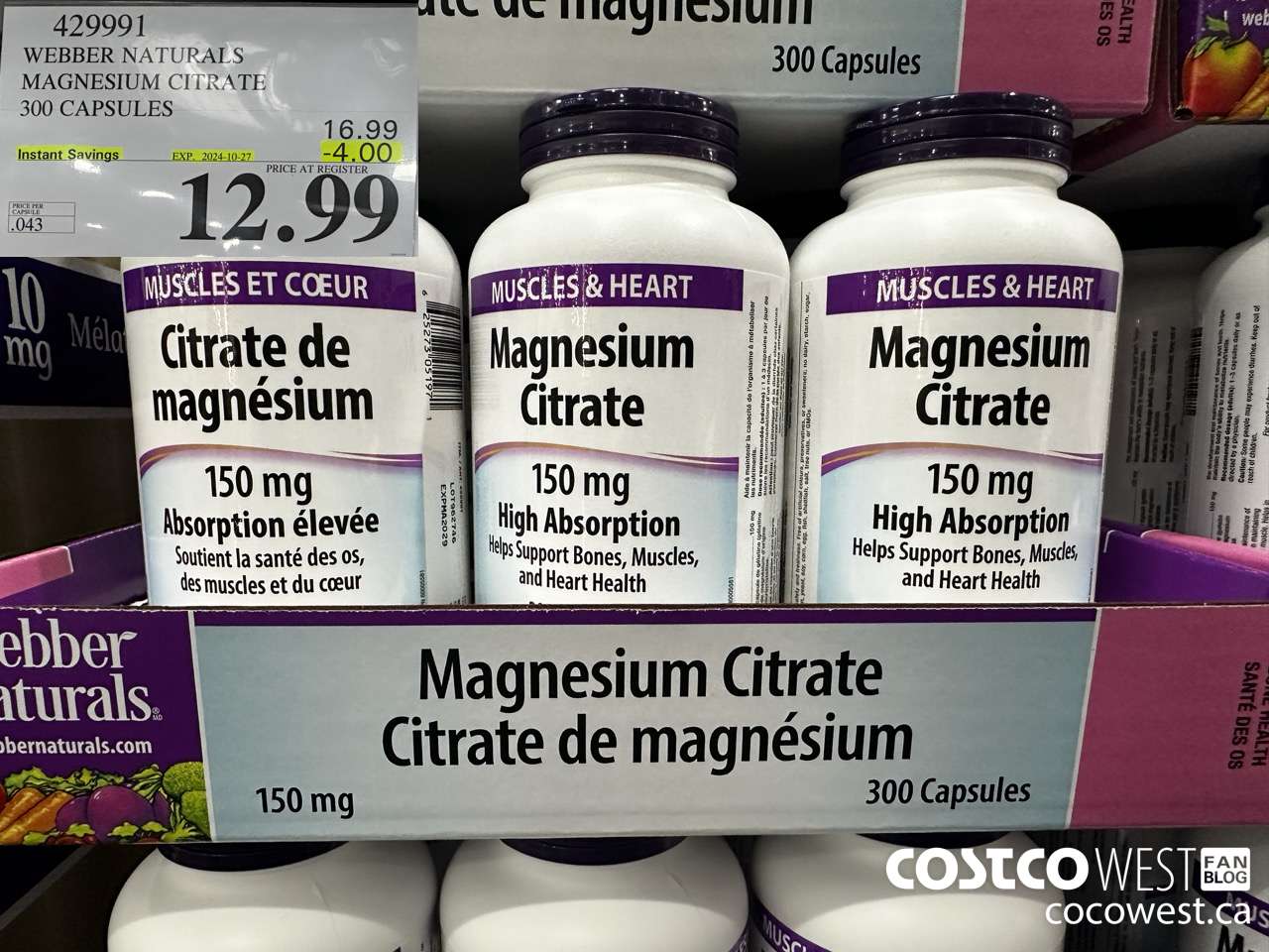 429991 WEBBER NATURALS MAGNESIUM CITRATE 300 CAPSULES ($4.00 INSTANT SAVINGS EXPIRES ON 2024-10-27) $12.99