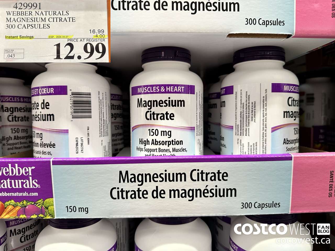 429991 WEBBER NATURALS MAGNESIUM CITRATE 300 CAPSULES ($4.00 INSTANT SAVINGS EXPIRES ON 2024-10-27) $12.99