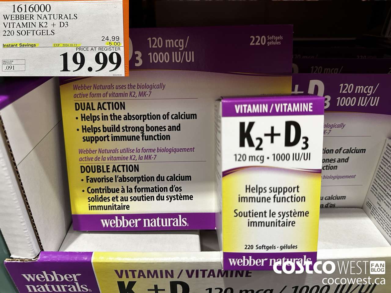 1616000 WEBBER NATURALS VITAMIN K2+D3 220 SOFTGELS ($5.00 INSTANT SAVINGS EXPIRES ON 2024-10-13) $19.99