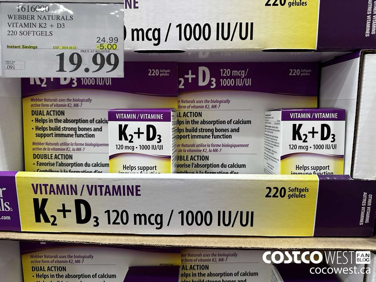 1616000 WEBBER NATURALS VITAMIN K2+D3 220 SOFTGELS ($5.00 INSTANT SAVINGS EXPIRES ON 2024-10-13) $19.99