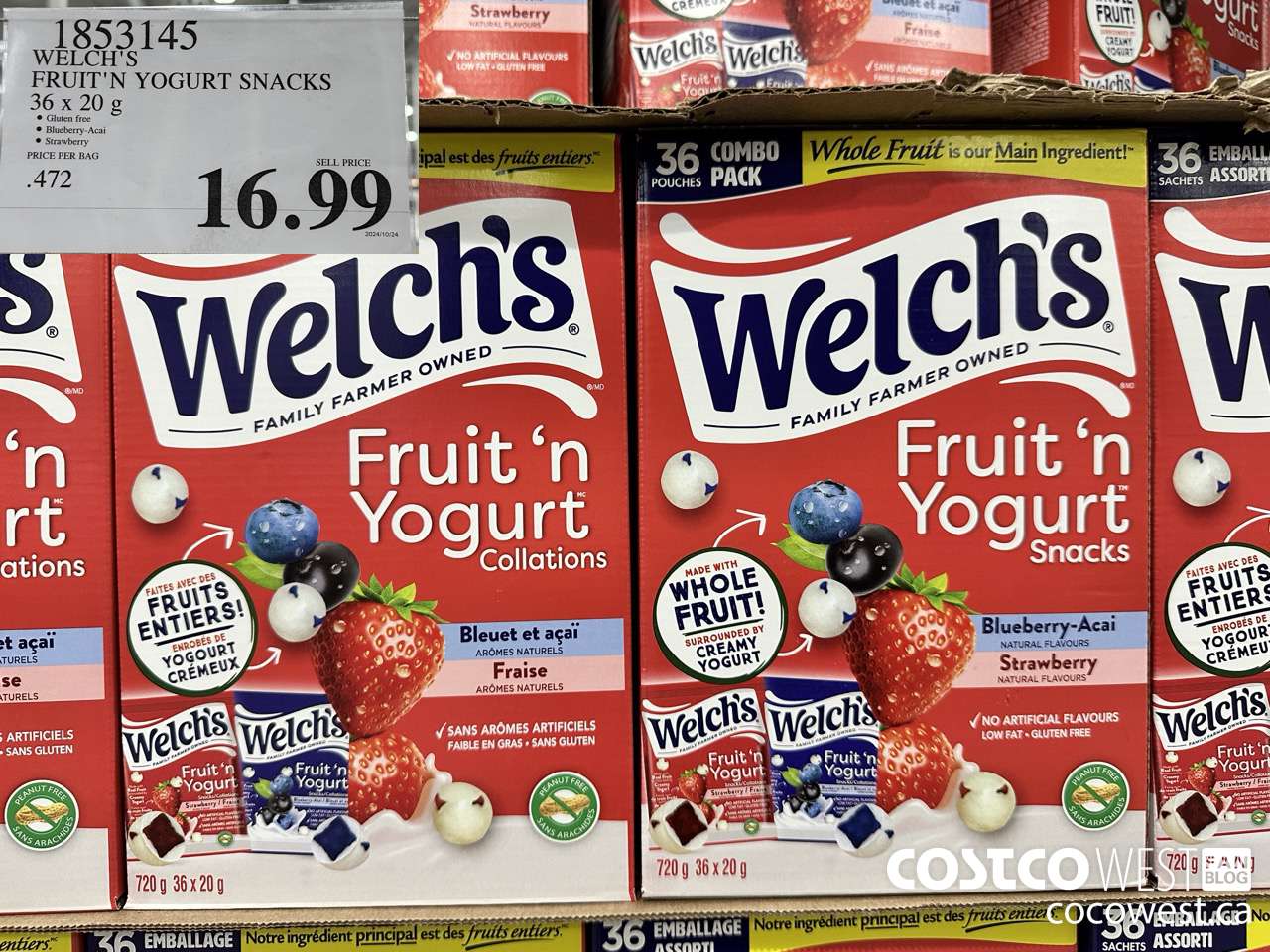 1853145 WELCH'S FRUIT'N YOGURT SNACKS 36 X 20G $16.99