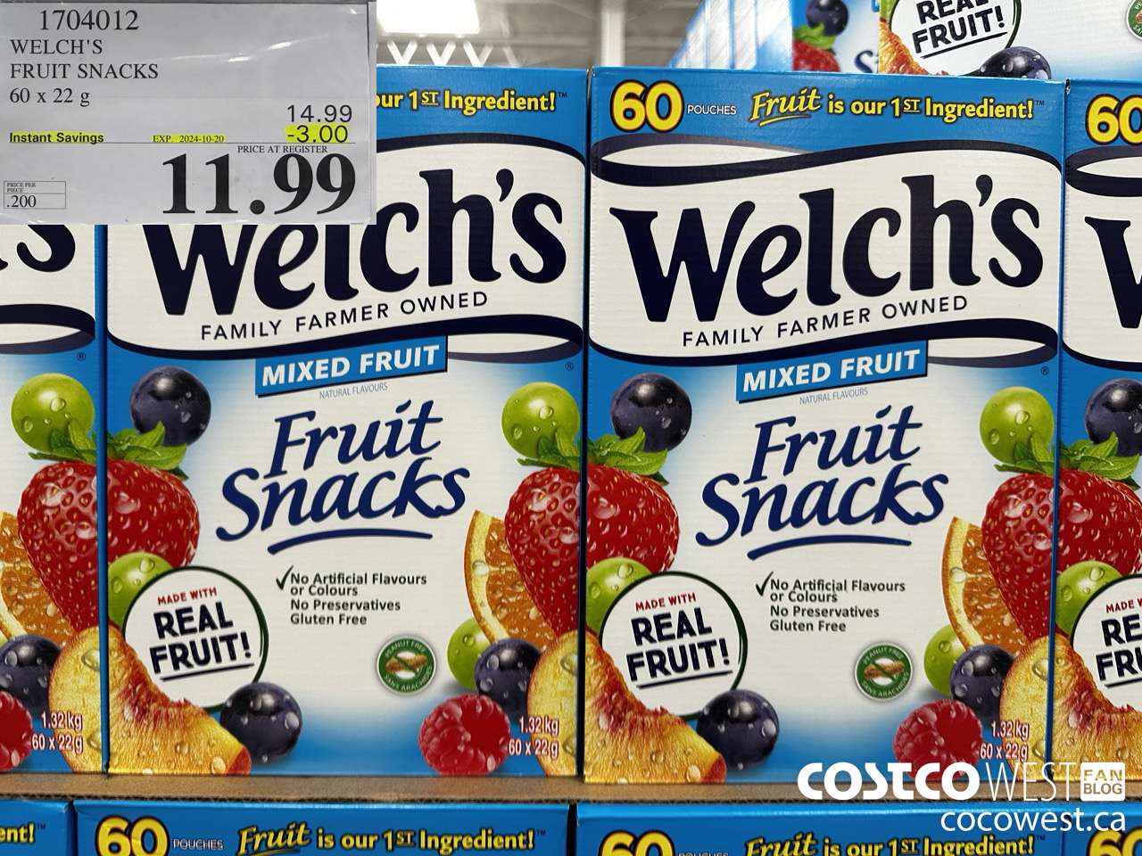 1704012 WELCH'S FRUIT SNACKS 60 X 22 G ($3.00 INSTANT SAVINGS EXPIRES ON 2024-10-20) $11.99