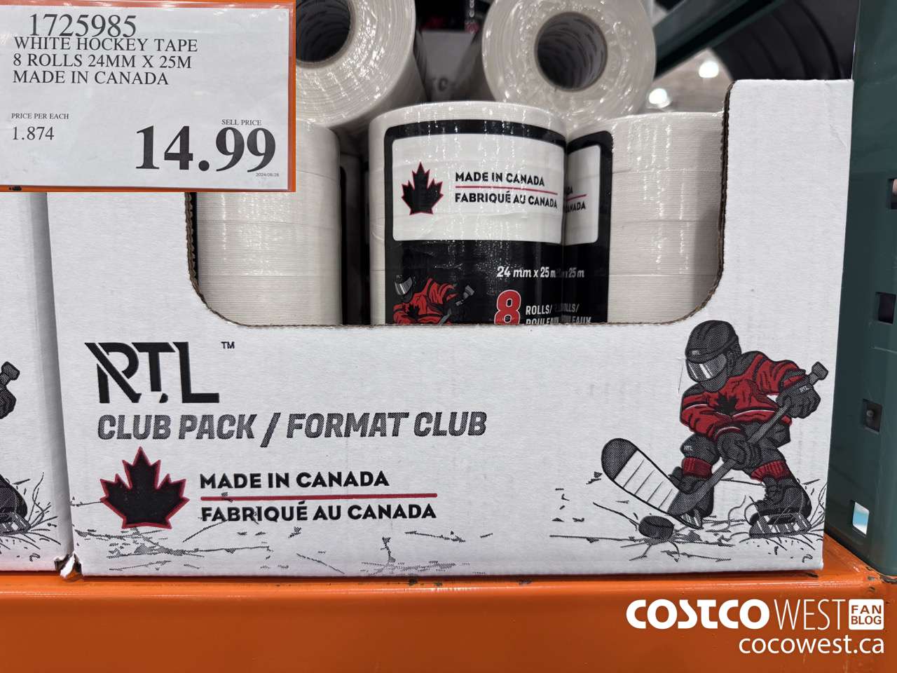1725985 WHITE HOCKEY TAPE 8 ROLLS 24MM X 25M MADE IN CANADA $14.99