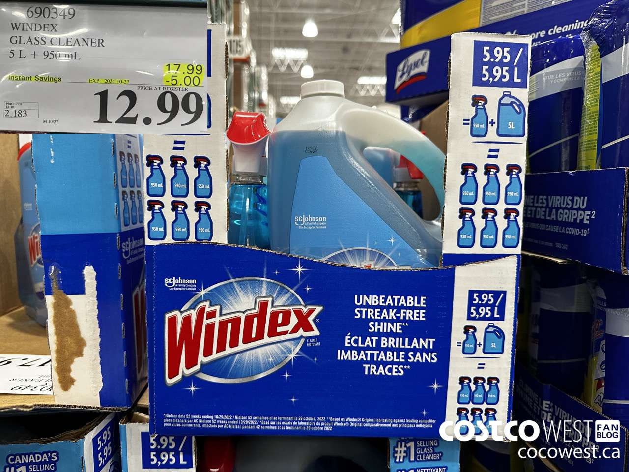 690349 WINDEX GLASS CLEANER 5L + 950ML ($5.00 INSTANT SAVINGS EXPIRES ON 2024-10-27) $12.99