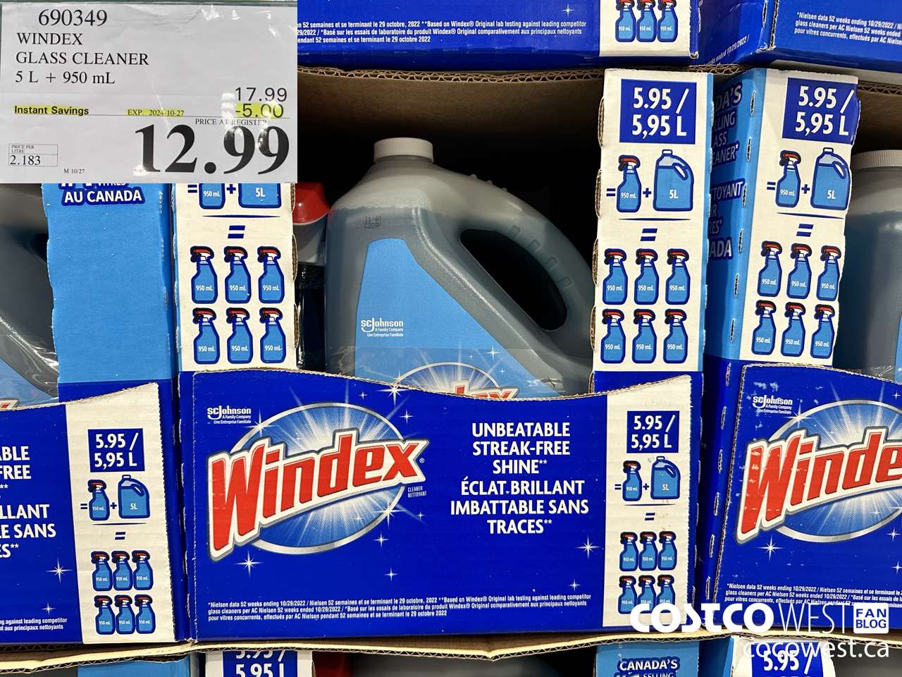 690349 WINDEX GLASS CLEANER 5L + 950ML ($5.00 INSTANT SAVINGS EXPIRES ON 2024-10-27) $12.99