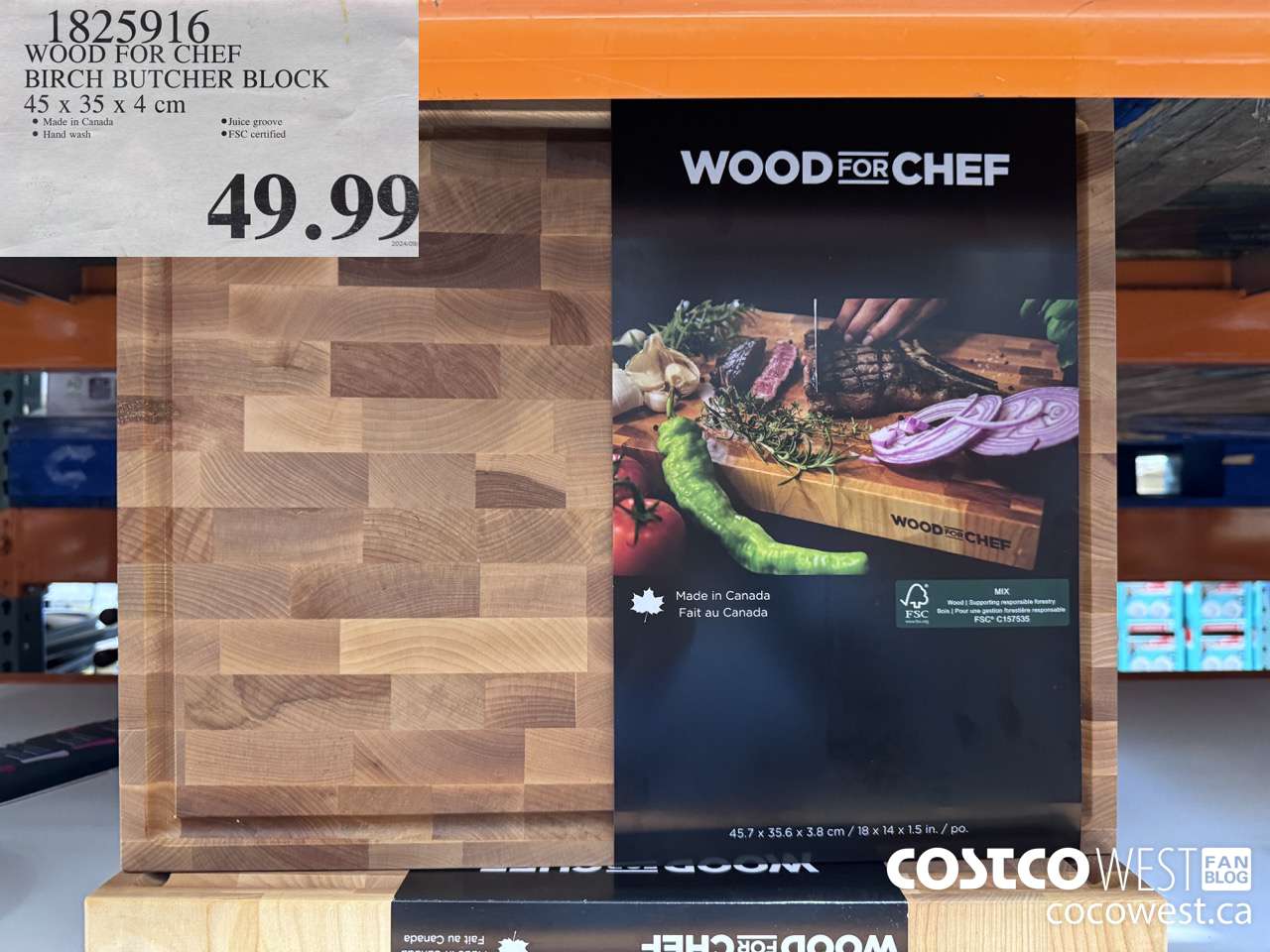 1825916 WOOD FOR CHEF BIRCH BUTCHER BLOCK 45 X 35 X 4 CM $49.99