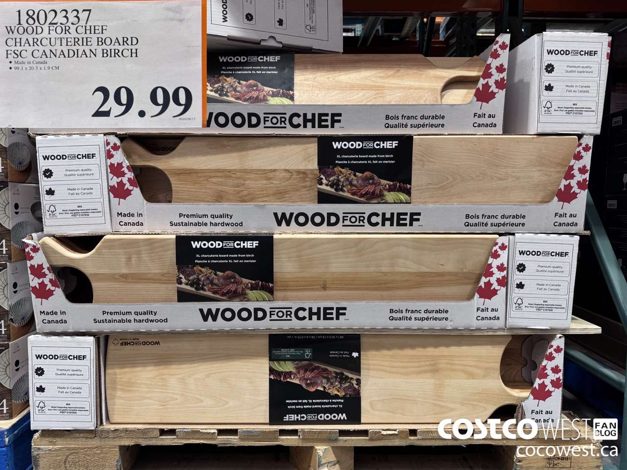 1802337 WOOD FOR CHEF CHARCUTERIE BOARD FSC CANADIAN BIRCH $29.99
