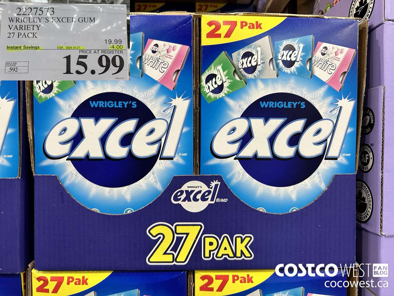 2227573 WRIGLEY'S EXCEL GUM VARIETY 27 PACK ($4.00 INSTANT SAVINGS EXPIRES ON 2024-10-27) $15.99