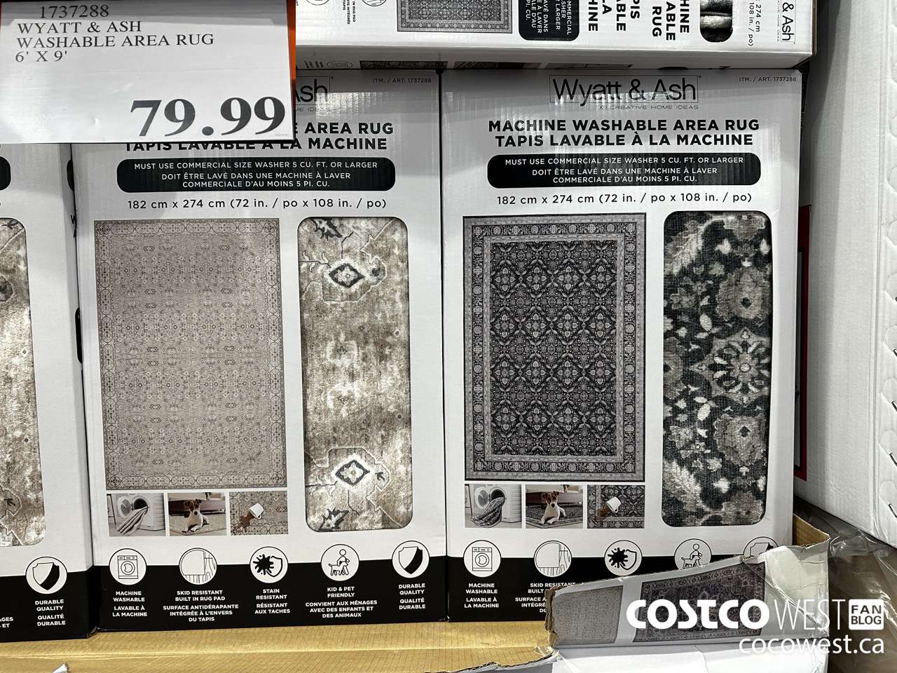 1737288 WYATT & ASH WASHABLE AREA RUG 6' X 9' $79.99