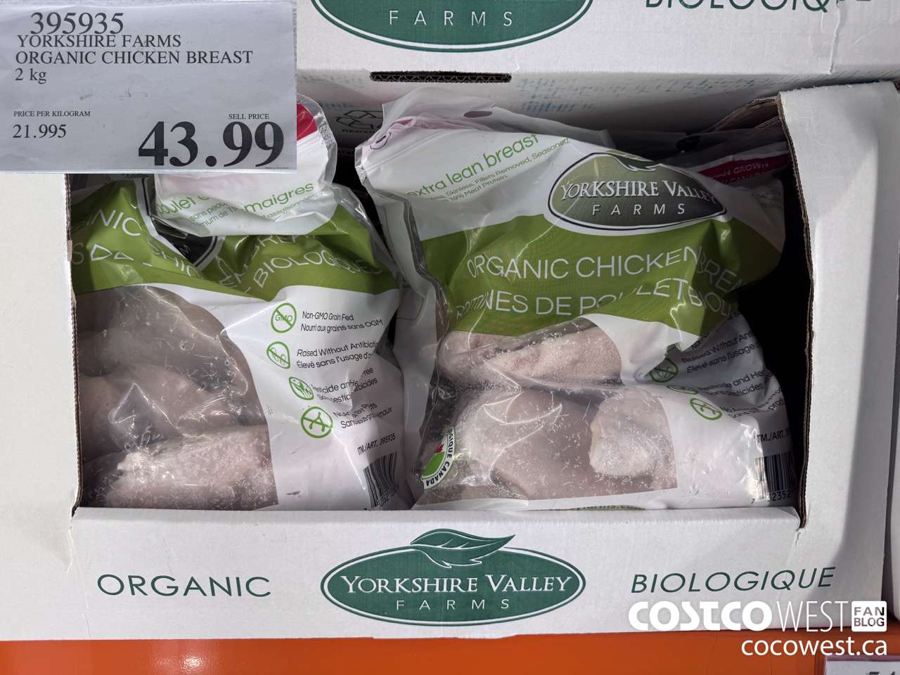 395935 YORKSHIRE FARMS ORGANIC CHICKEN BREAST 2 kg $43.99