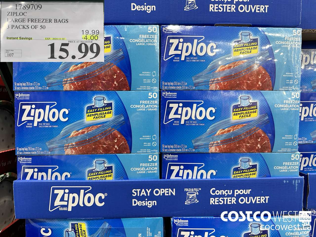1789709 ZIPLOC LARGE FREEZER BAG 3 X 50 ($4.00 INSTANT SAVINGS EXPIRES ON 2024-11-10) $15.99
