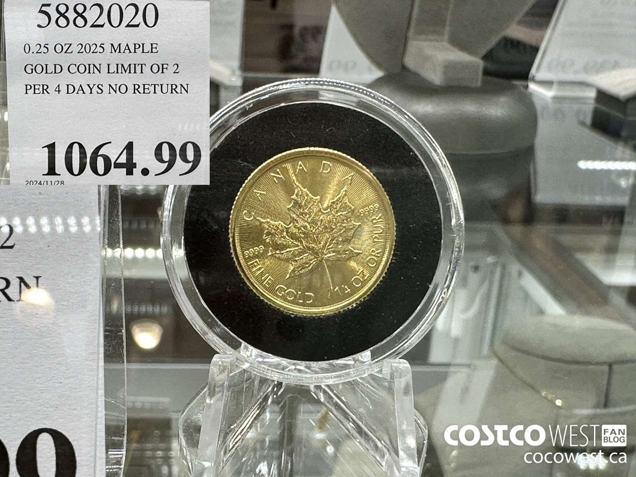 5882020 0.25 OZ 2025 MAPLE GOLD COIN LIMIT OF 2 PER 4 DAYS NO RETURNS $1064.99