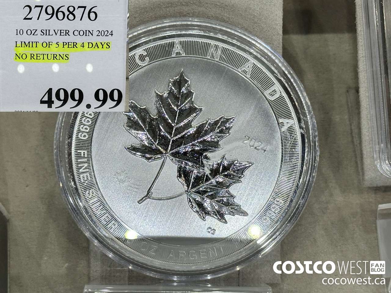 2796876 10 OZ SILVER COIN 2024 LIMIT OF 5 PER 4 DAYS NO RETURNS $499.99