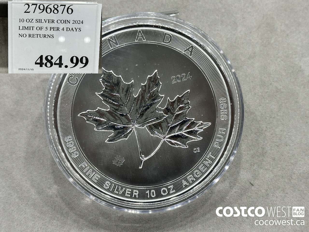 2796876 10 OZ SILVER COIN 2024 LIMIT OF 5 PER 4 DAYS NO RETURNS $484.99