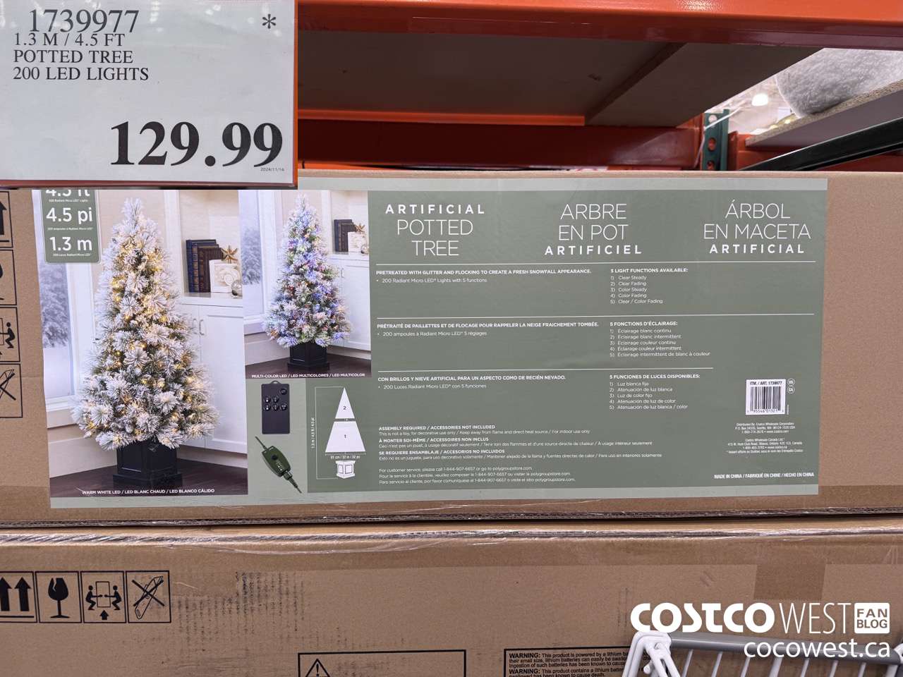 1739977 1.3M/4.5FT POTTED TREE 200 LED LIGHTS $129.99