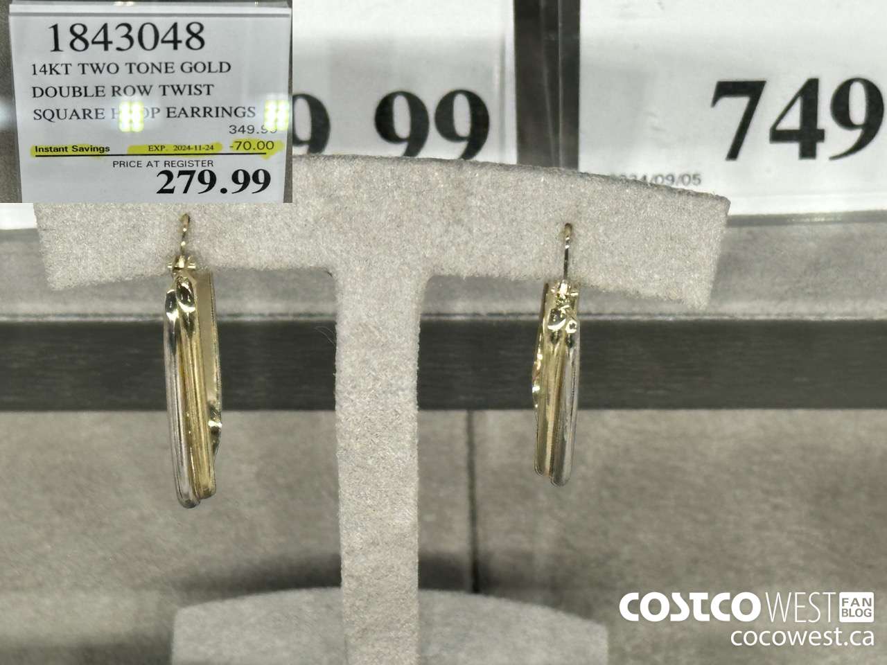 1843048 14KT TWO TONE GOLD DOUBLE ROW TWIST SQUARE HOOP EARRINGS ($70.00 INSTANT SAVINGS EXPIRES ON 2024-11-24) $279.99