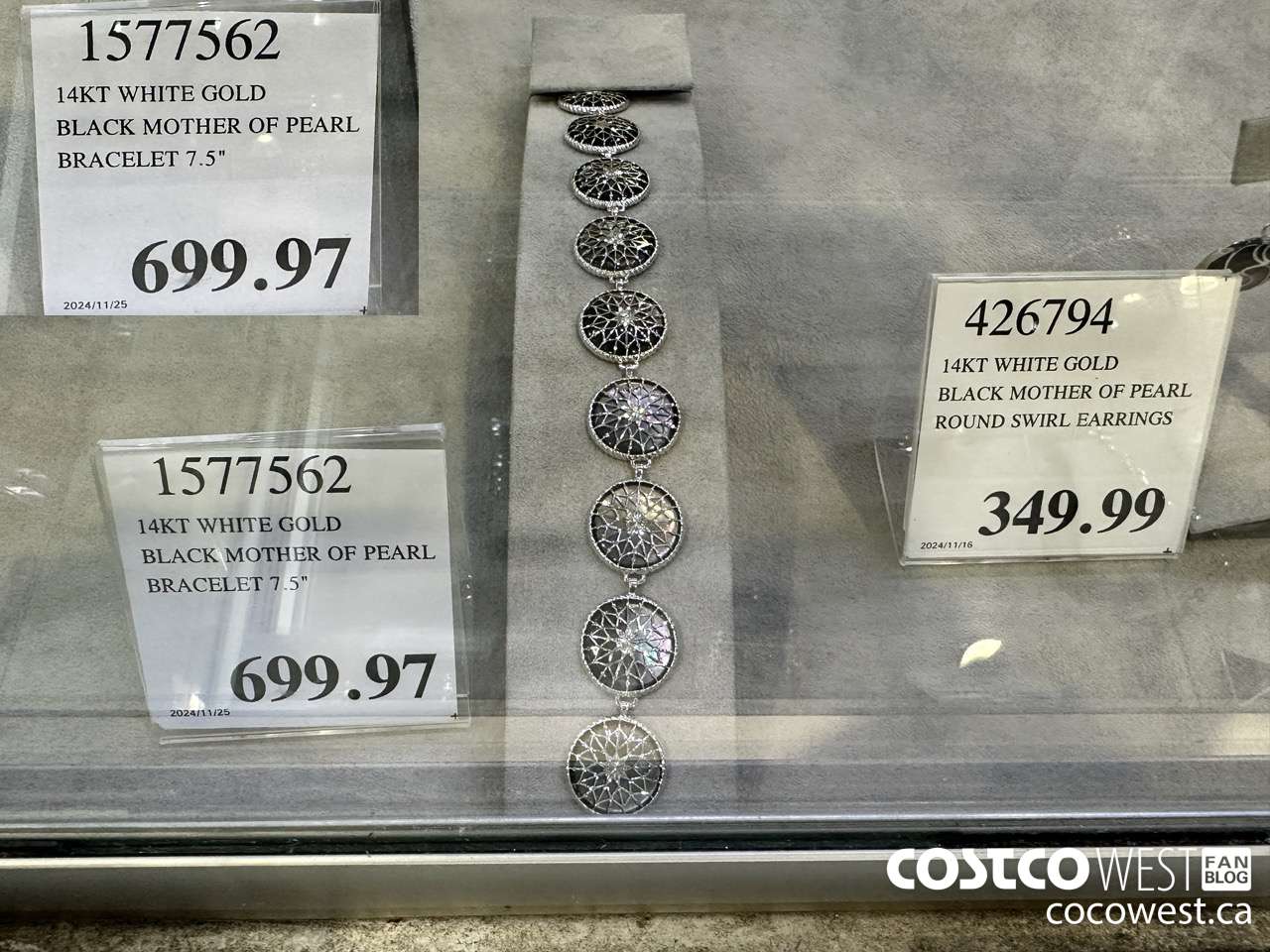 1577562 14KT WHITE GOLD BLACK MOTHER OF PEARL BRACELET 7.5