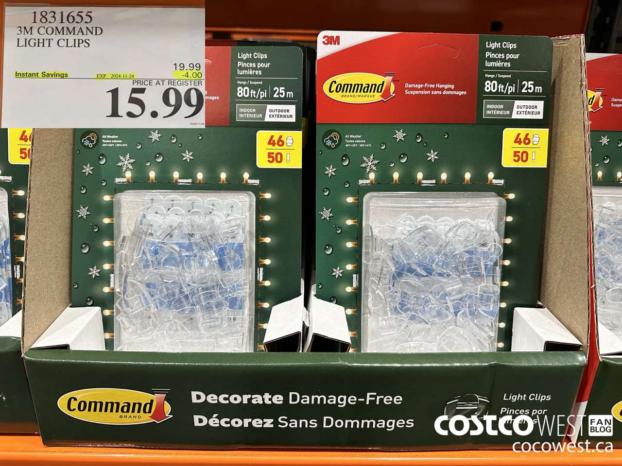 1831655 3M COMMAND LIGHT CLIPS ($4.00 INSTANT SAVINGS EXPIRES ON 2024-11-24) $15.99