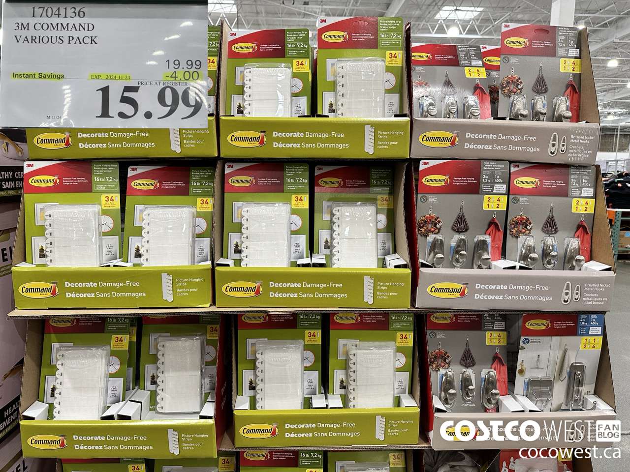 1704136 3M COMMAND VARIOUS PACK ($4.00 INSTANT SAVINGS EXPIRES ON 2024-11-24) $15.99