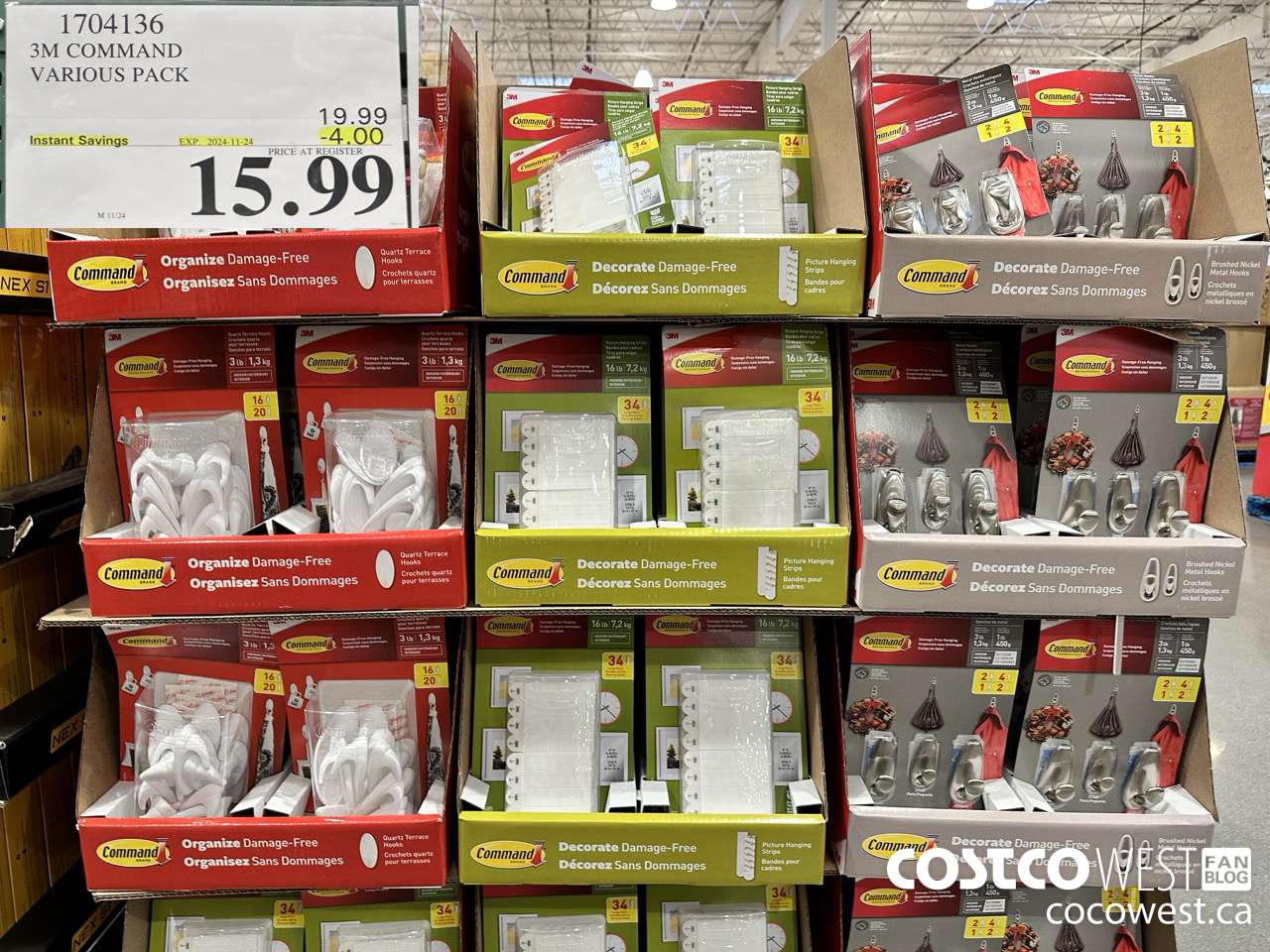 1704136 3M COMMAND VARIOUS PACK ($4.00 INSTANT SAVINGS EXPIRES ON 2024-11-24) $15.99