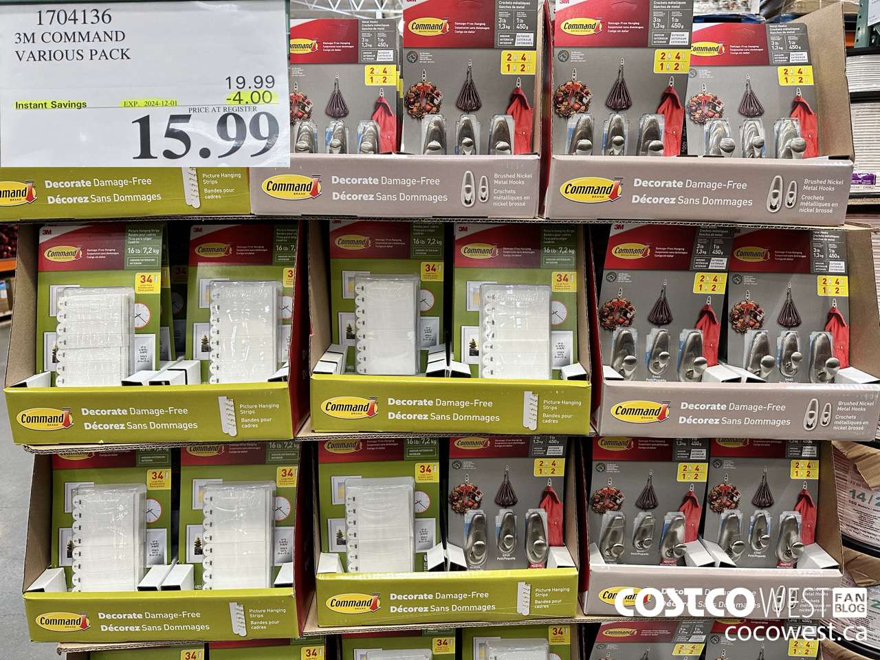 1704136 3M COMMAND VARIOUS PACK ($4.00 INSTANT SAVINGS EXPIRES ON 2024-12-01) $15.99