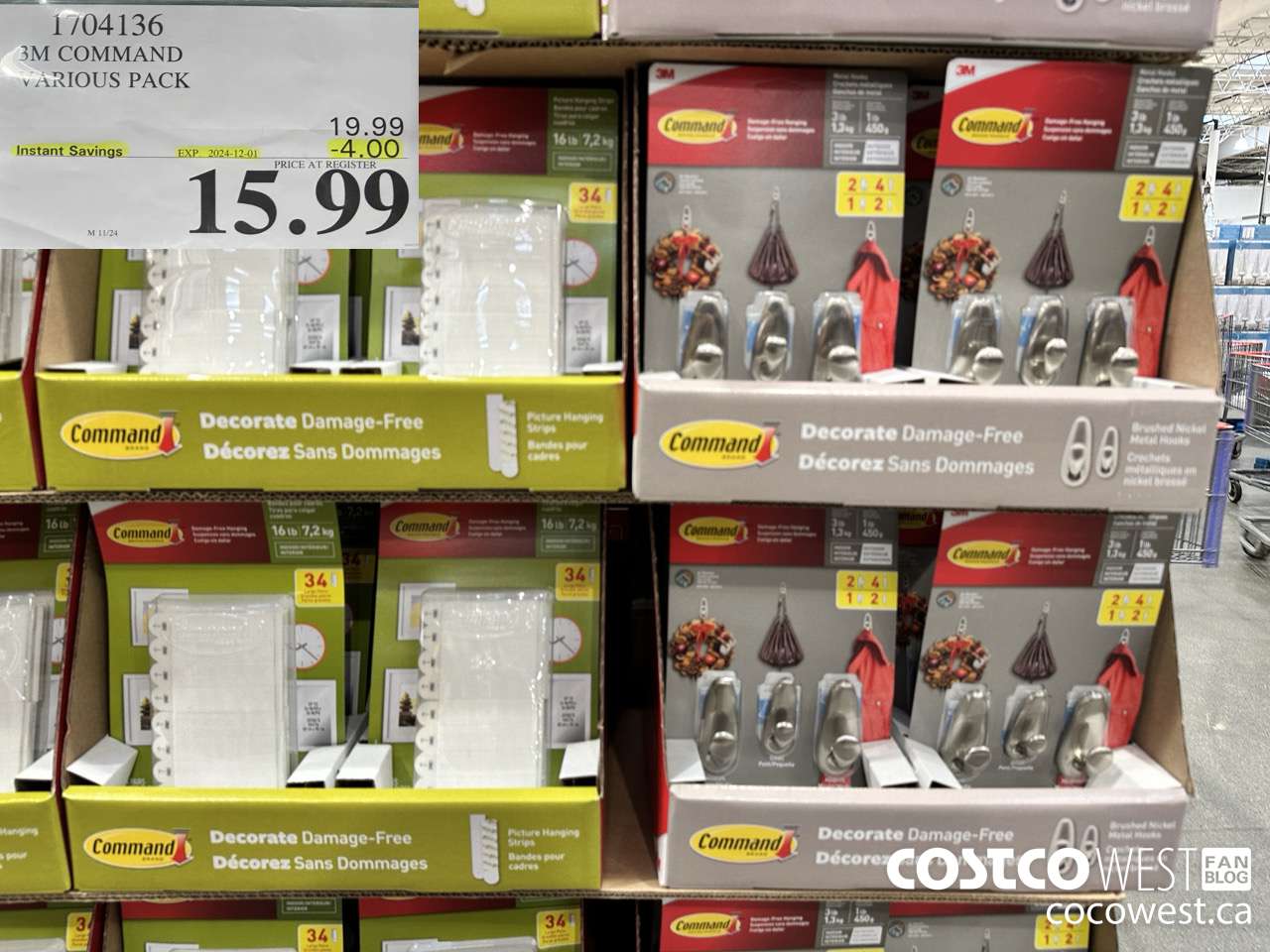 1704136 3M COMMAND VARIOUS PACK ($4.00 INSTANT SAVINGS EXPIRES ON 2024-12-01) $15.99